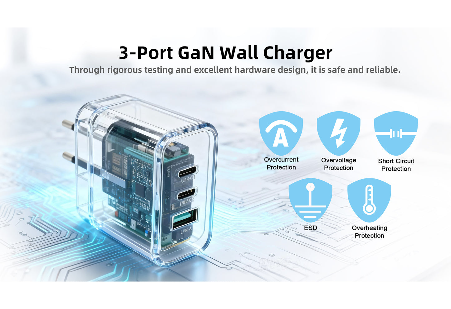 100W GaN 3-Port Fast Charger | USB-C PD Wall Charger for Laptop, MacBook, iPhone & Samsung