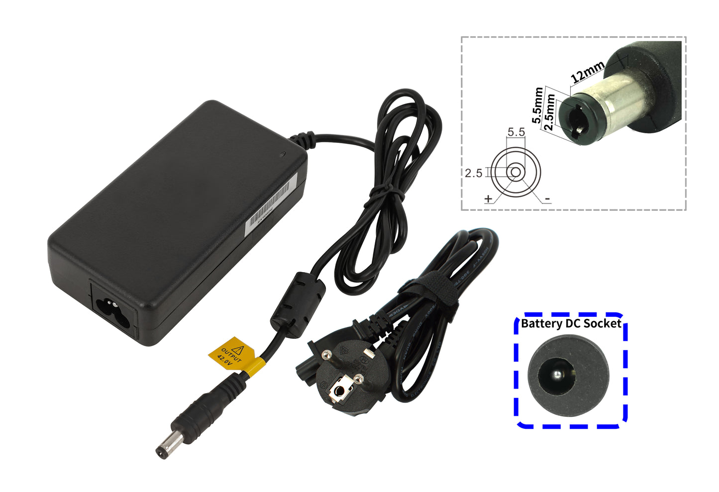 High-quality e-bike charger 24V 1.5A for batteries from Phylion (DC 5.5 × 2.5mm)