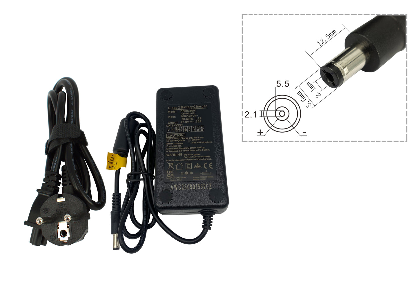 Hochwertiges E-Bike Ladegerät 36V 1,35A für Akkus von Ansmann, Kalkhoff, Montana, Union, Victoria, Prophete, LLOBE uvm. (DC 5,5 × 2,1mm)