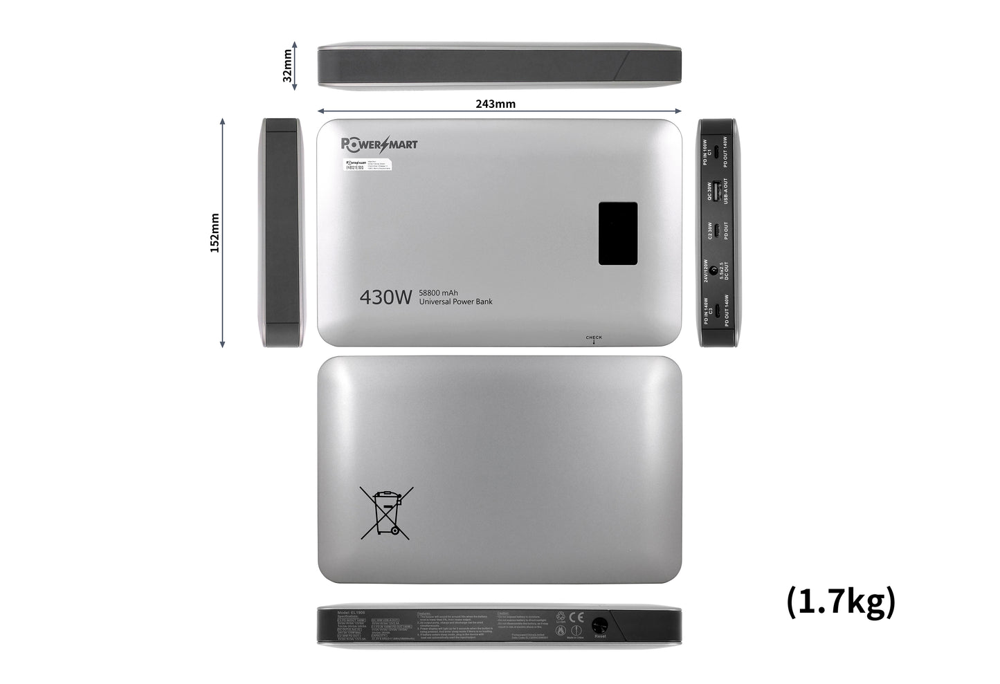 430-W-Powerbank-Station | Dualer 140-W-PD-3.1-USB-C- und 24-V-DC-Ausgang | USV-Funktion | Für MacBook Pro, Drohnen und Laptops