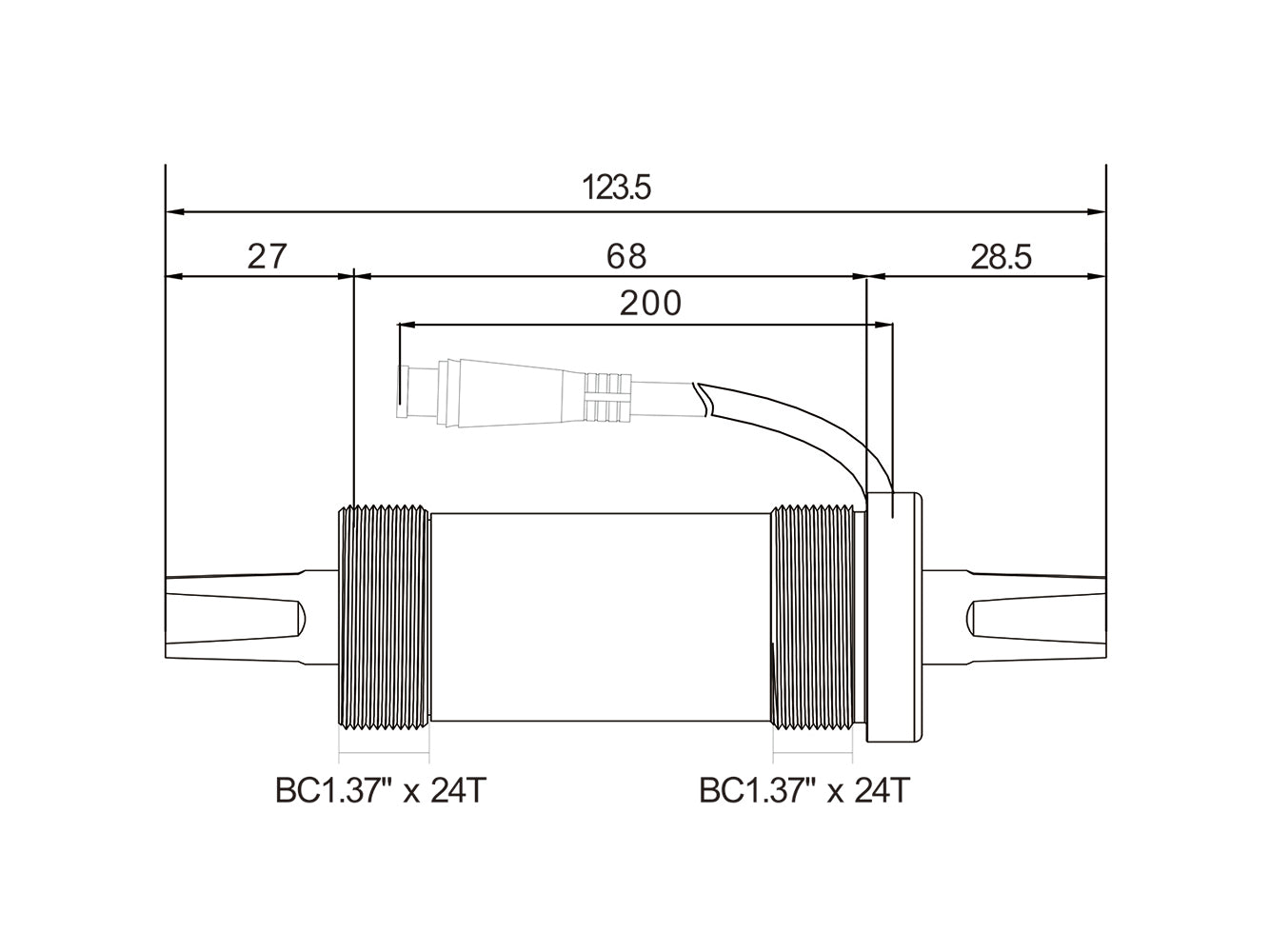 Innenlager mit internem Geschwindigkeitssensor, 3P wasserdichter Stecker, Kabellänge: 200 mm, BB-Breite = 68