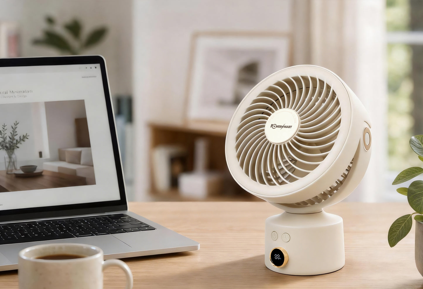 Bezdrátový 3D stolní ventilátor s cirkulací vzduchu | Aromaterapie, chytrý displej a osobní chlazení