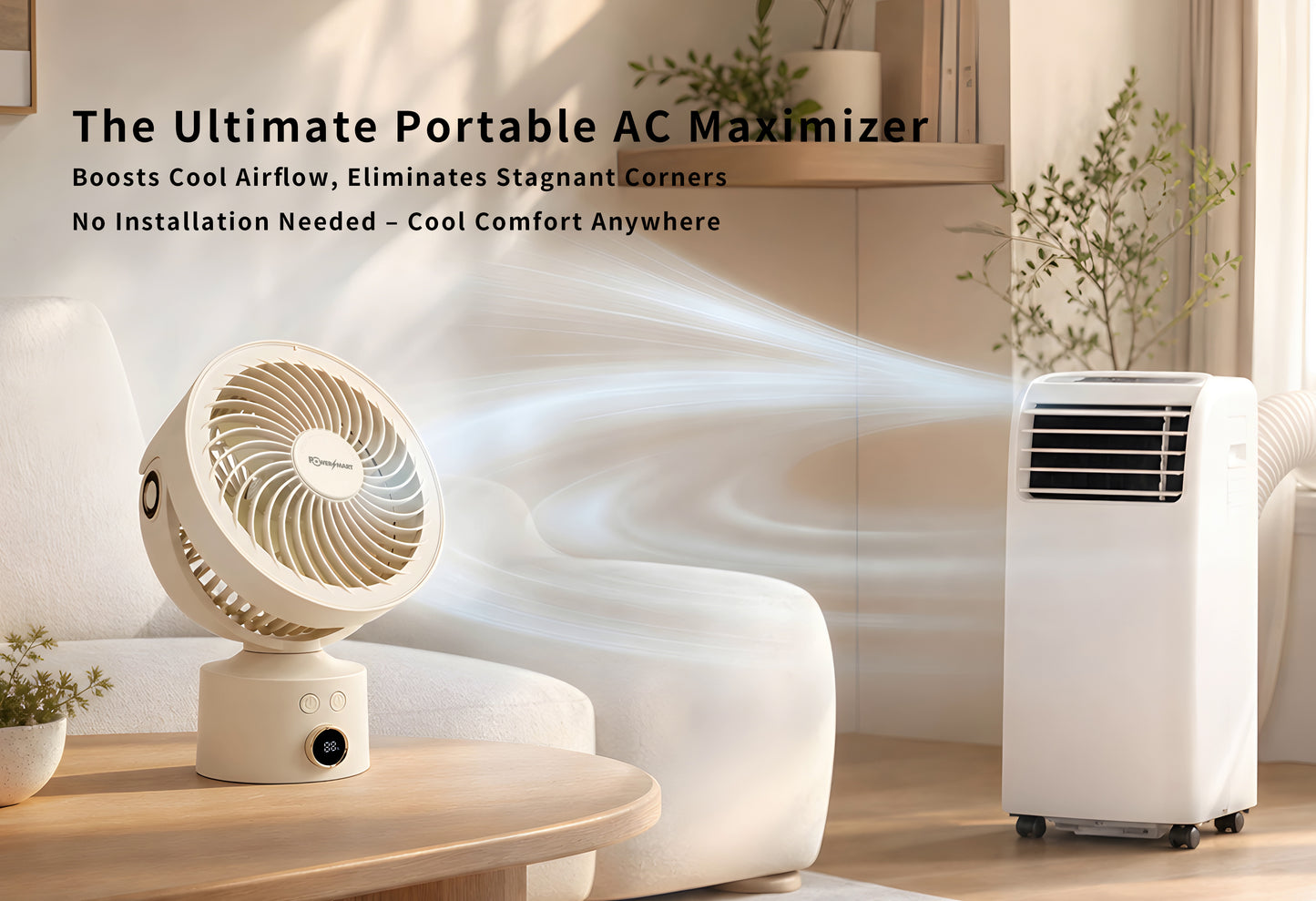 Bezdrátový 3D stolní ventilátor s cirkulací vzduchu | Aromaterapie, chytrý displej a osobní chlazení