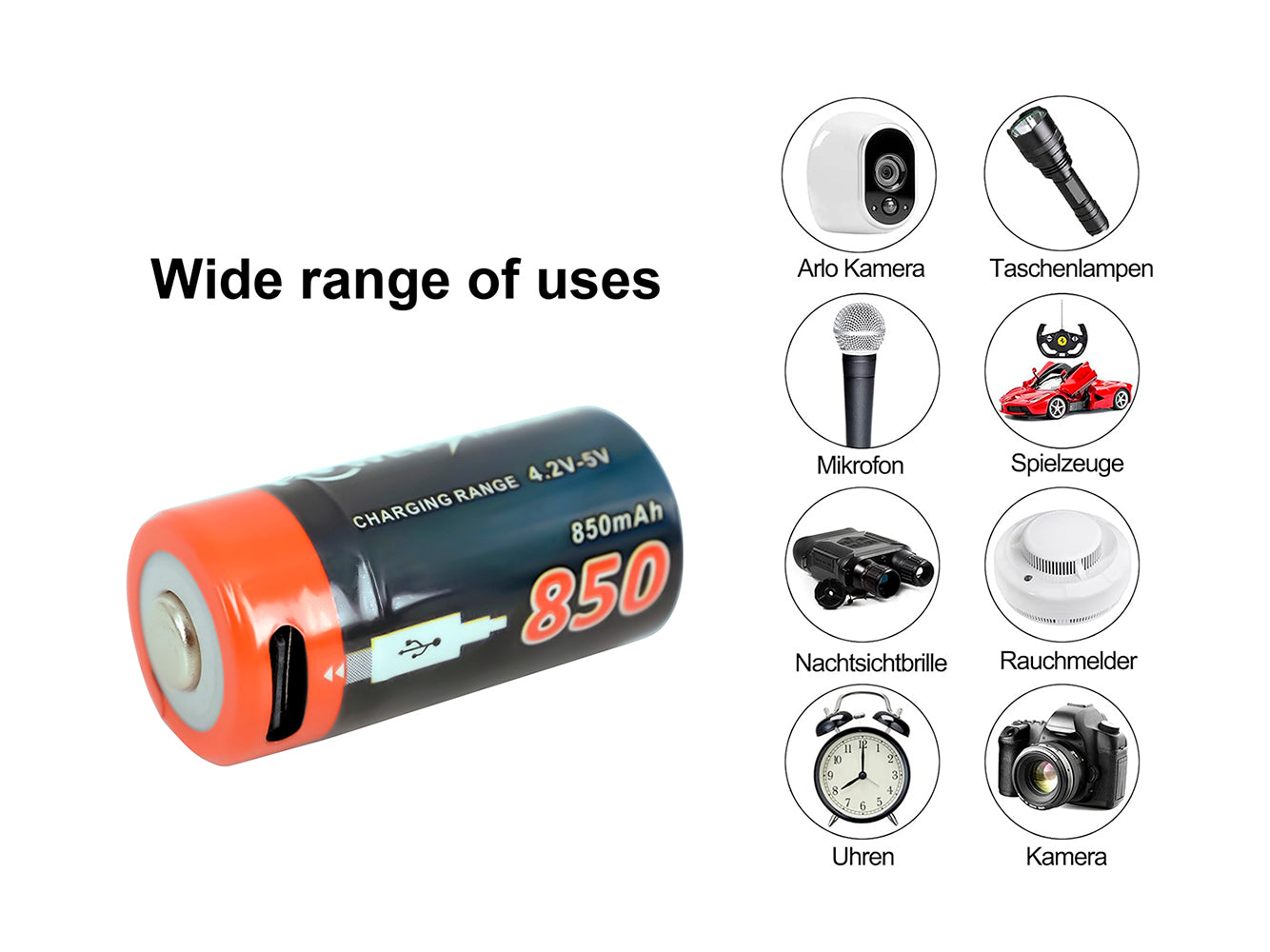 USB CR123 Li-ion oplaadbare batterij, 4-pack 3,6 V 850 mAh met Type C-poort