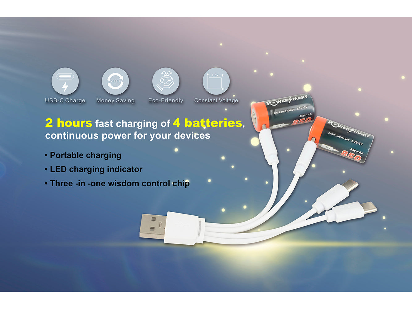 USB CR123 Li-ion oplaadbare batterij, 4-pack 3,6 V 850 mAh met Type C-poort