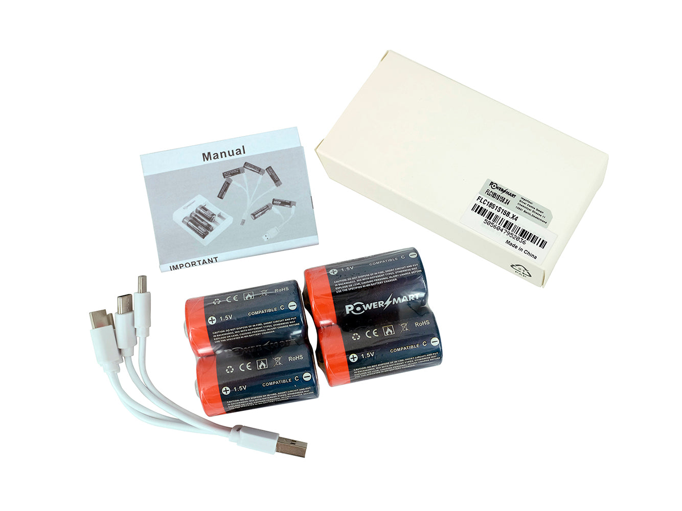 USB C Li-ion oplaadbare batterij, 4-pack 1,5 V 5000 mWh met type C-poort