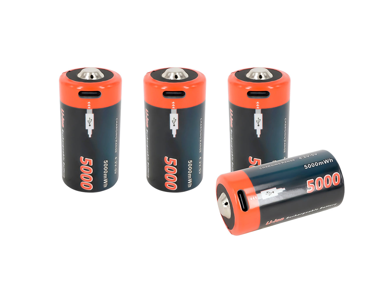 USB C Li-ion oplaadbare batterij, 4-pack 1,5 V 5000 mWh met type C-poort