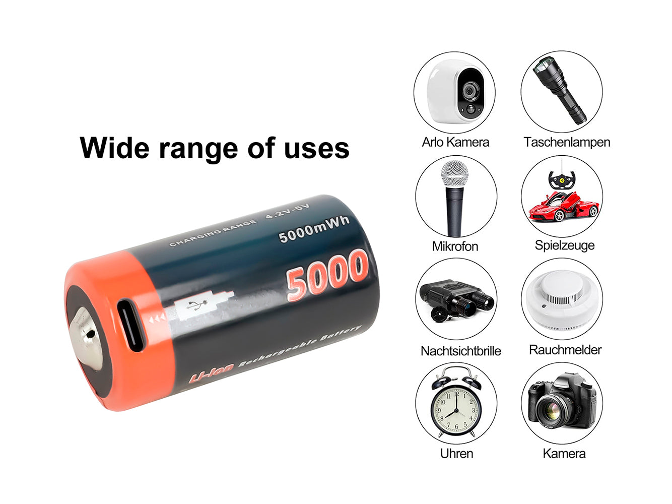 USB C Li-ion oplaadbare batterij, 4-pack 1,5 V 5000 mWh met type C-poort