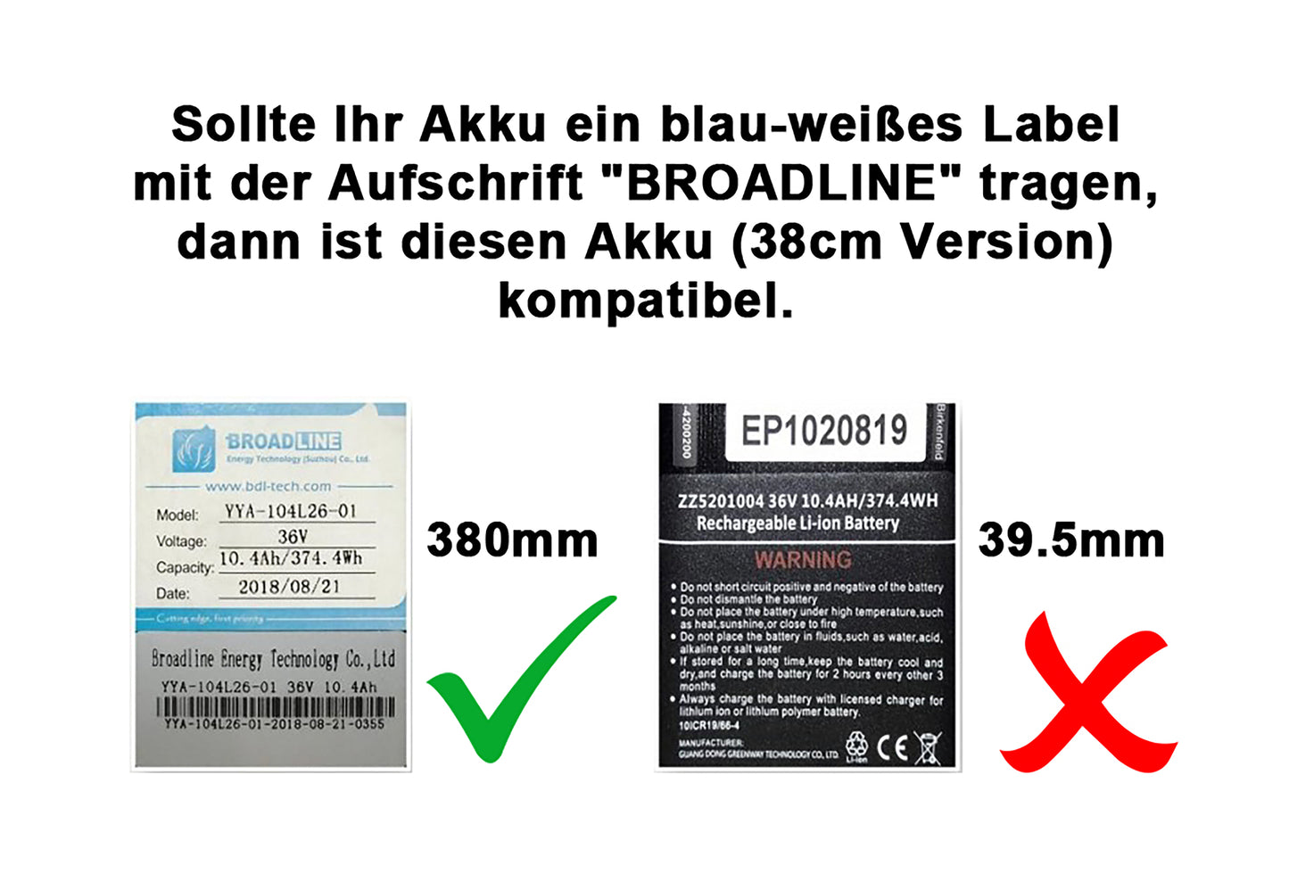 Handy Carry Electric Bike Battery Li-Ion 36V 13.4Ah/482.4Wh - 38cm Version, Replacement for Dynabike E-City RT