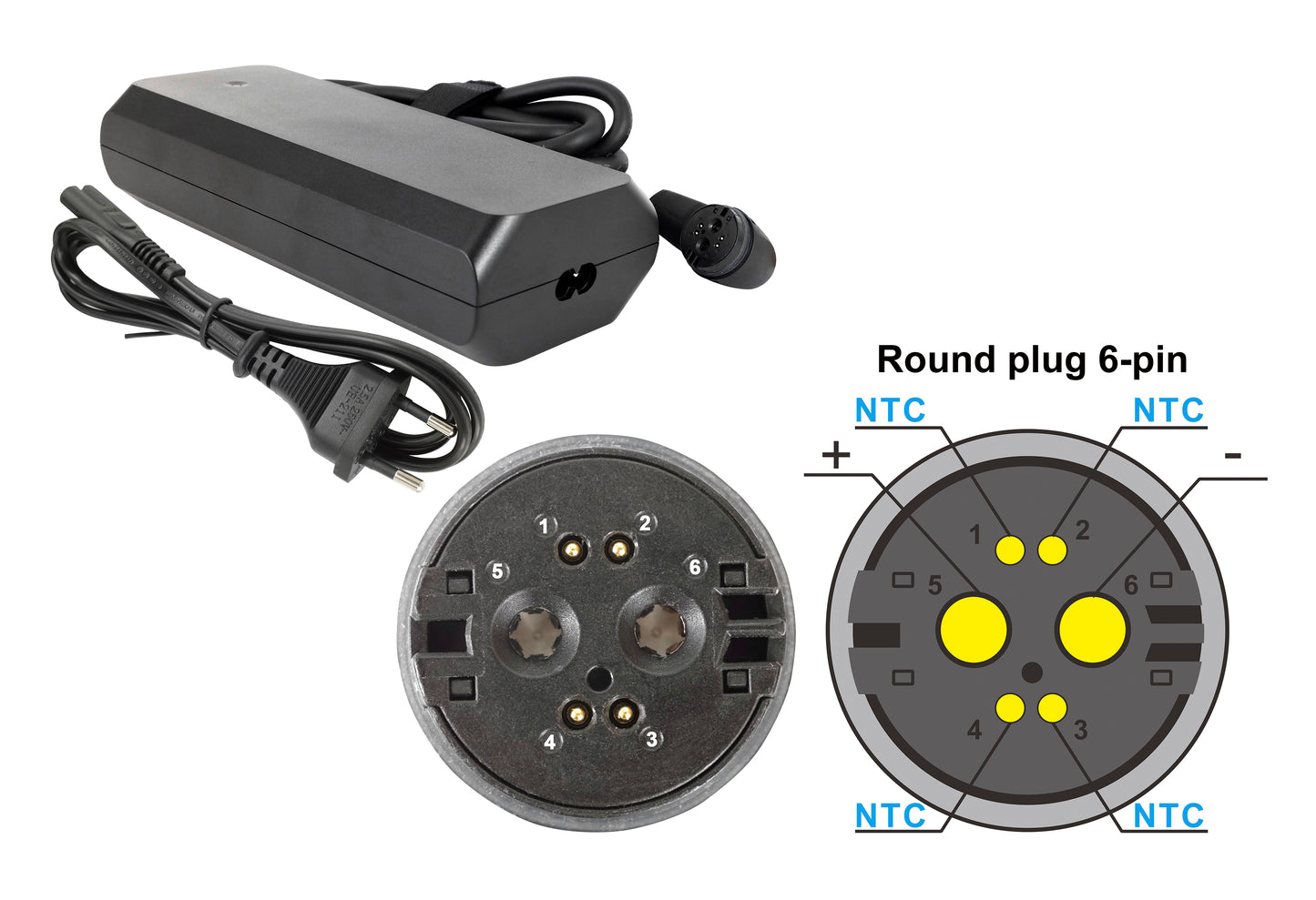42V 4A Li-Ion EBike Ladegerät mit Rosenberger Rundstecker 6 Pin, Ladegerät für 19381 Alber Xion / 31121-00 Shimano Eco Akku