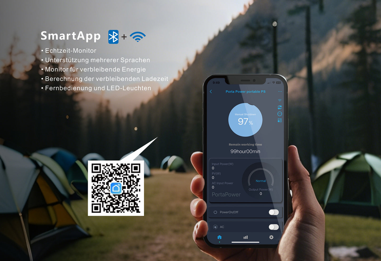 1200W Portable Power Station with 1152Wh LiFePO4, for Camping Outdoor, with UPS Function, Solar Generator Emergency Power