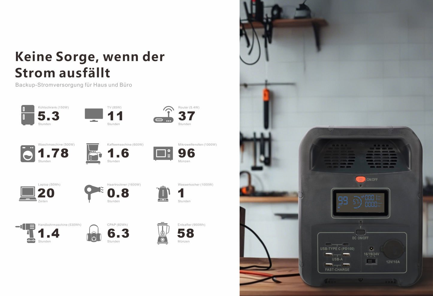 1200W Portable Power Station with 1152Wh LiFePO4, for Camping Outdoor, with UPS Function, Solar Generator Emergency Power