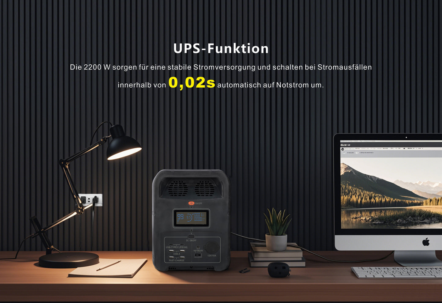 1200W Portable Power Station with 1152Wh LiFePO4, for Camping Outdoor, with UPS Function, Solar Generator Emergency Power