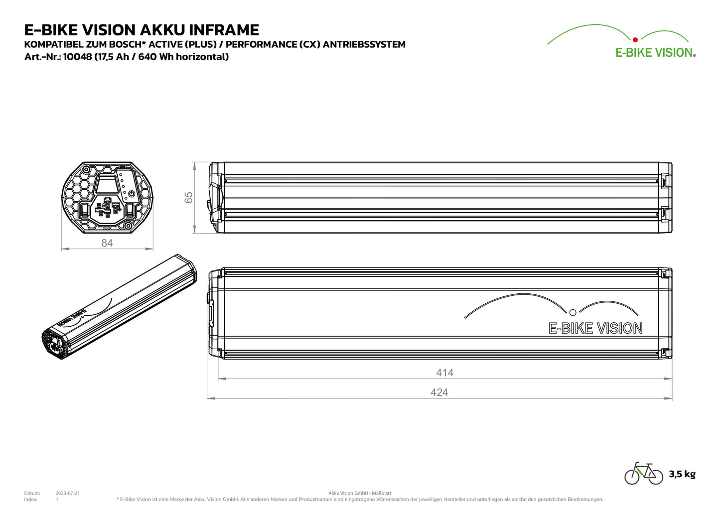 Bosch Powertube 625 Horizontal Kompatibler Akku | 630Wh von E-Bike Vision