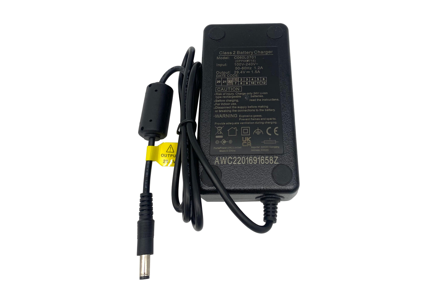 Hochwertiges E-Bike Ladegerät 24V 1,5A für Akkus von Phylion (DC 5,5 – 2,5mm)