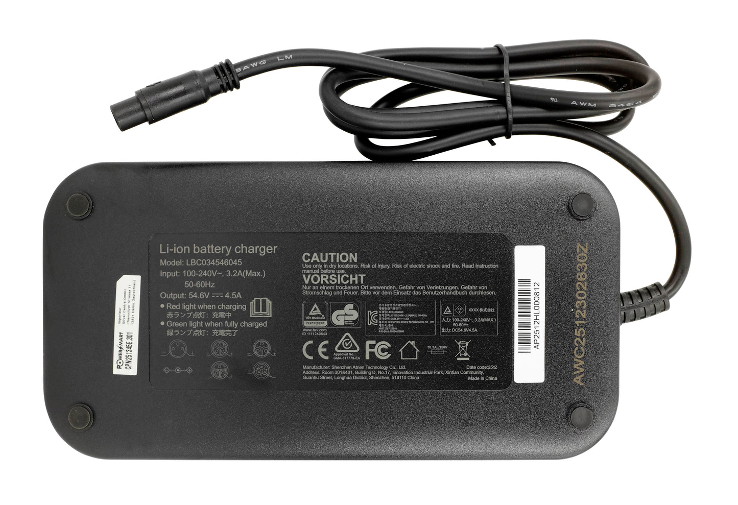 54,6V 4,5A Snelle Slimme Oplader (3-pins) voor SUPER73 48V E-bikes | Geschikt voor RX, S2, Z, Adventure