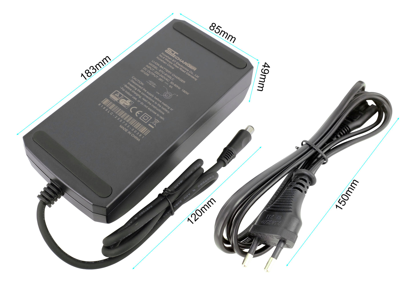 36 V (42 V) 4 A Charger model STC-8155LC suitable for batteries type ZZ131/ZZ234/ZZ234, with round plug (7.4/5 mm) for AEG SideClick batteries