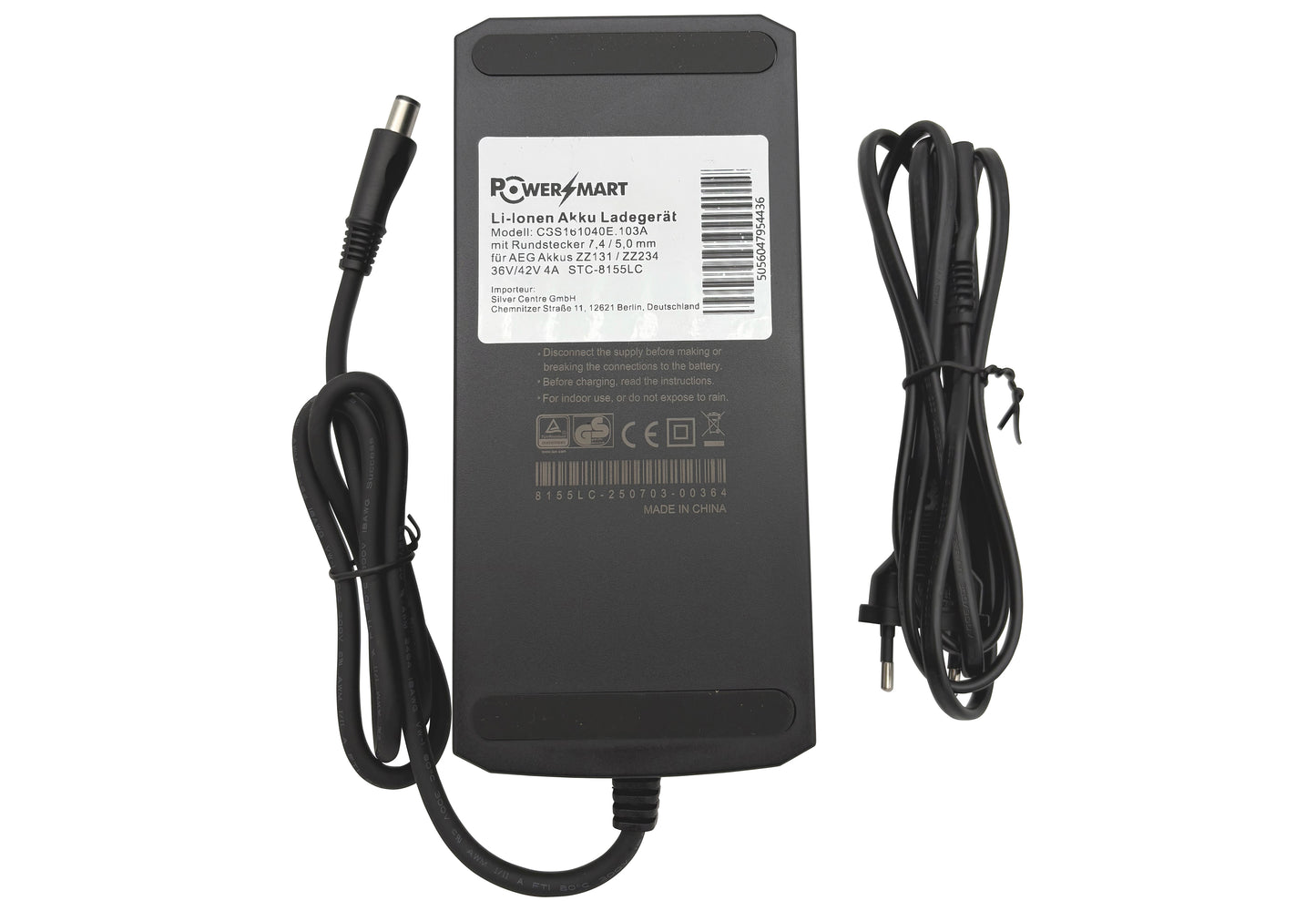 36 V (42 V) 4 A Charger model STC-8155LC suitable for batteries type ZZ131/ZZ234/ZZ234, with round plug (7.4/5 mm) for AEG SideClick batteries