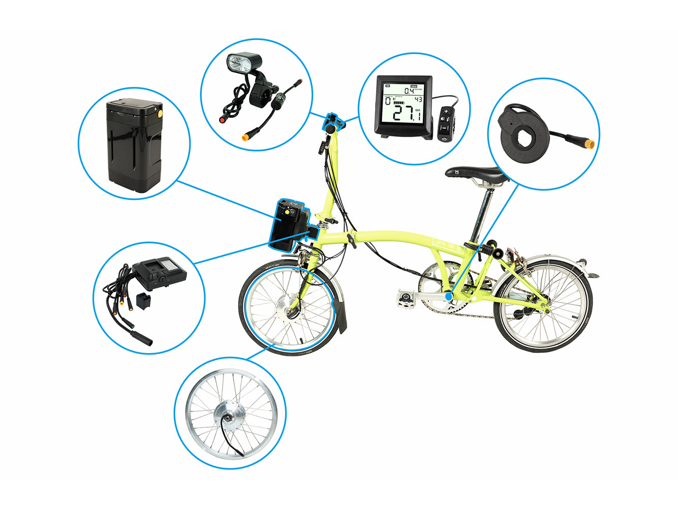 DIY conversiekit voor Brompton vouwfiets 36V 8.7Ah/313.2Wh