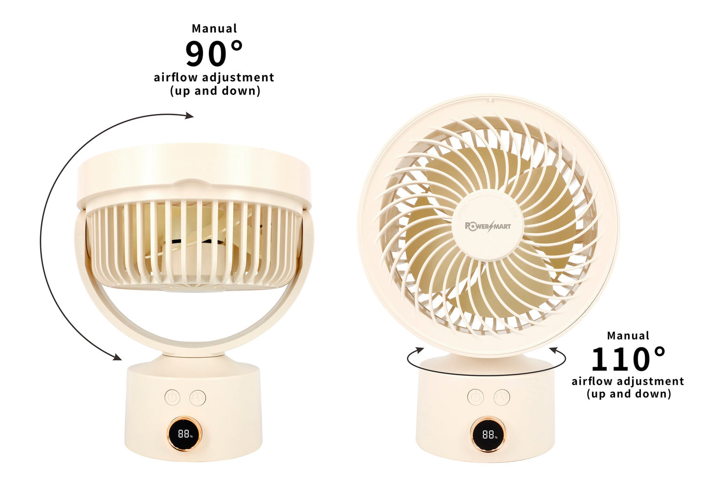 Bezdrátový 3D stolní ventilátor s cirkulací vzduchu | Aromaterapie, chytrý displej a osobní chlazení