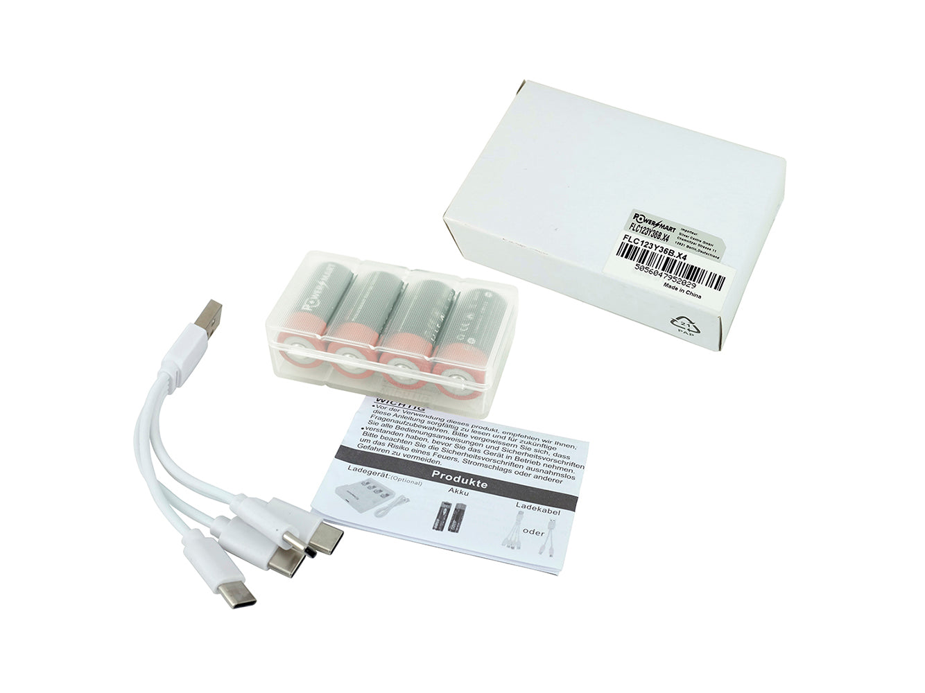 USB CR123 Li-ion oplaadbare batterij, 4-pack 3,6 V 850 mAh met Type C-poort
