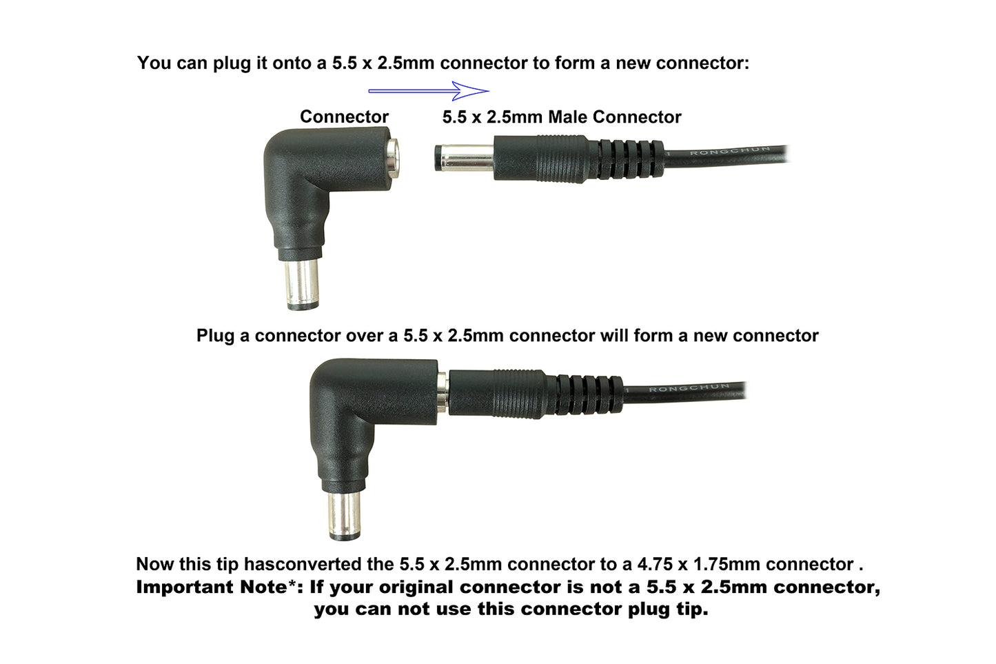 C13 DC Power Adapter Connector Tip: 5.5mm x 2.5mm Female Jack to 6.5mm x 3.0mm Male Plug