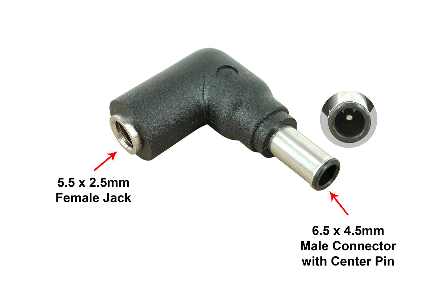 C6 DC Power Adapter Connector Tip: 5.5mm x 2.5mm Female Jack to 6.5mm x 4.5mm Male Plug with Center Pin