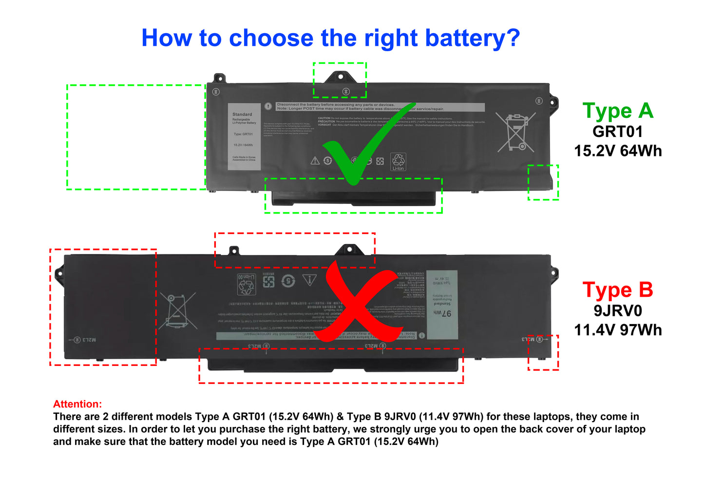 15.2V 4210mAh 64Wh GRT01 Replacement Laptop Battery for Dell Latitude 5421, 5431, 5521, 5531, Precision 3561, 3571, Alienware m17 R5 AMD Series